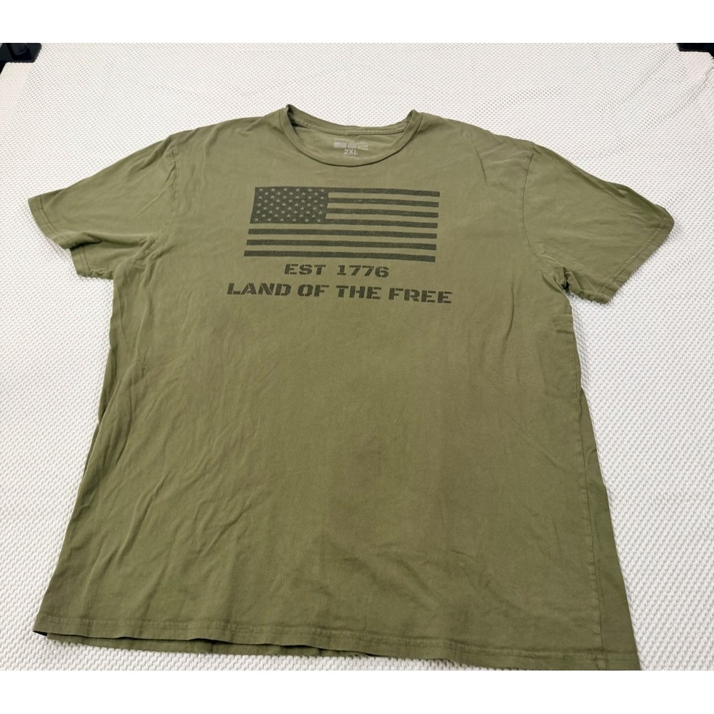 General Standard Shirt Men Size 2XL Green American Flag Graphic Tee Made in USA